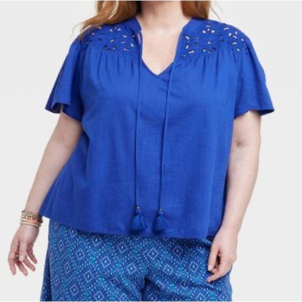 Knox Rose NWT Eyelet Top with Tassels - Royal Blue - Size XXL - Picture 2 of 8